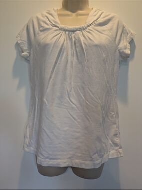 Women's Dana Buchman White Short Sleeve Gathered Neck Shirt